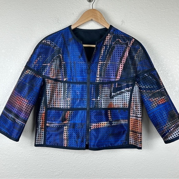 Akris Punto Abstract Print Zip Front Reversible Zip Front Jacket Size 4